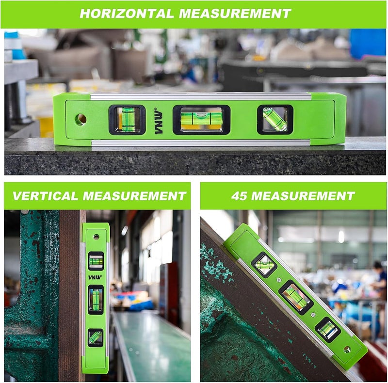 VNW 9 Inch Torpedo Level, Magnetic Bubble Level with 45°/90°/180° Bubble Vials, Shock Resistant Leveler Tool for Measuring (4) - Image 5